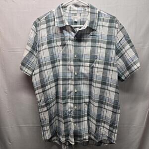GAP Men's Linen Blend Plaid Short Sleeve Button-Up Shirt Size L Summer Casual